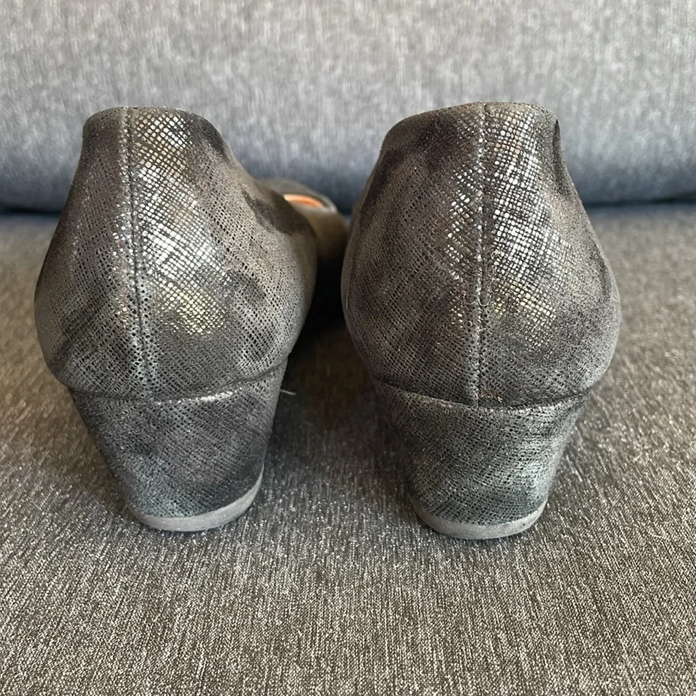 French Sole Black Shimmer Wedge Pumps